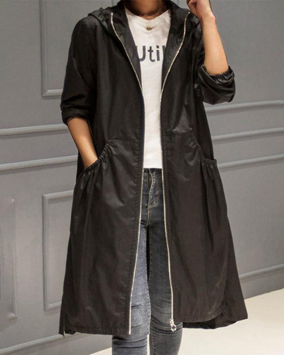 Women's Hooded Waterproof Longline A-Line Trench Coat