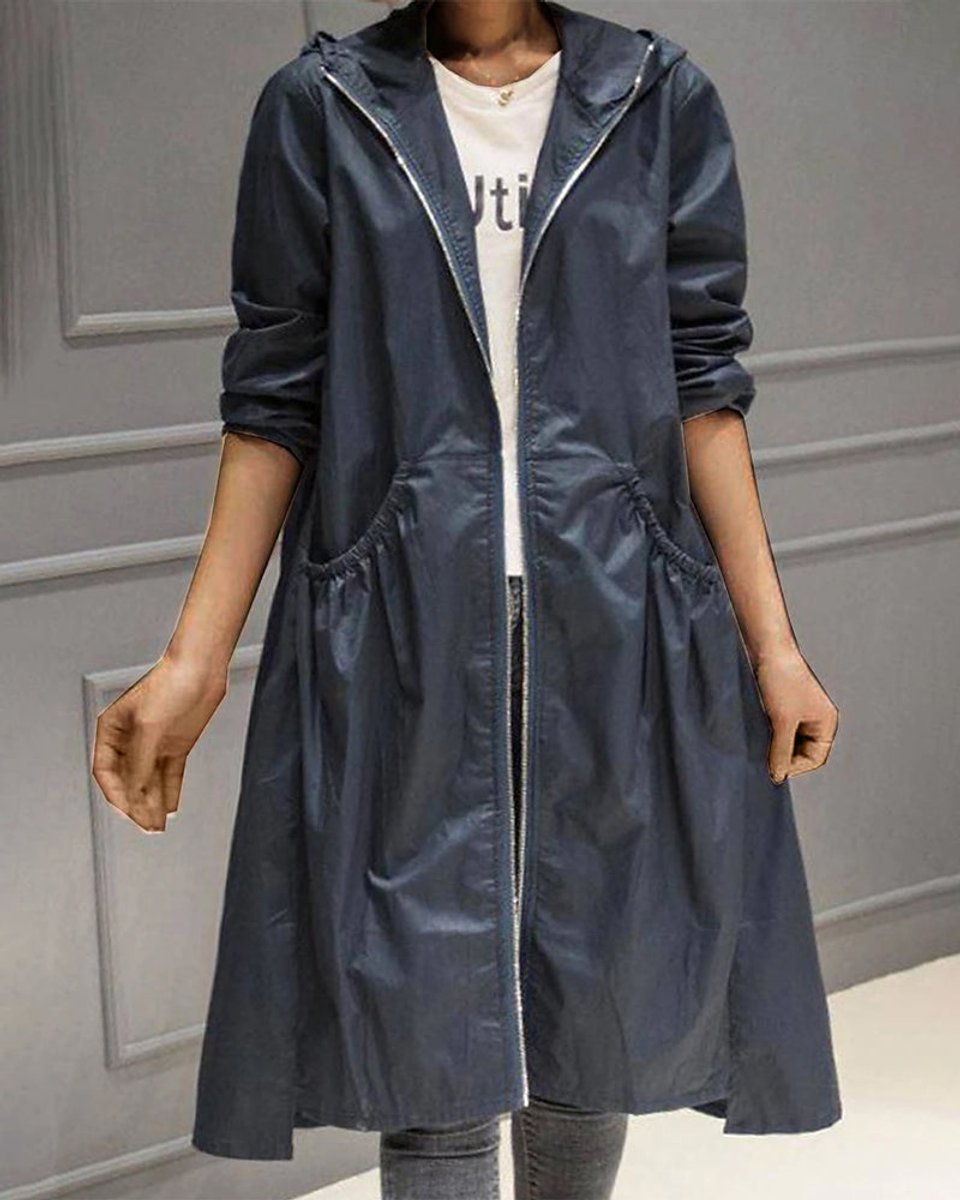 Women's Hooded Waterproof Longline A-Line Trench Coat
