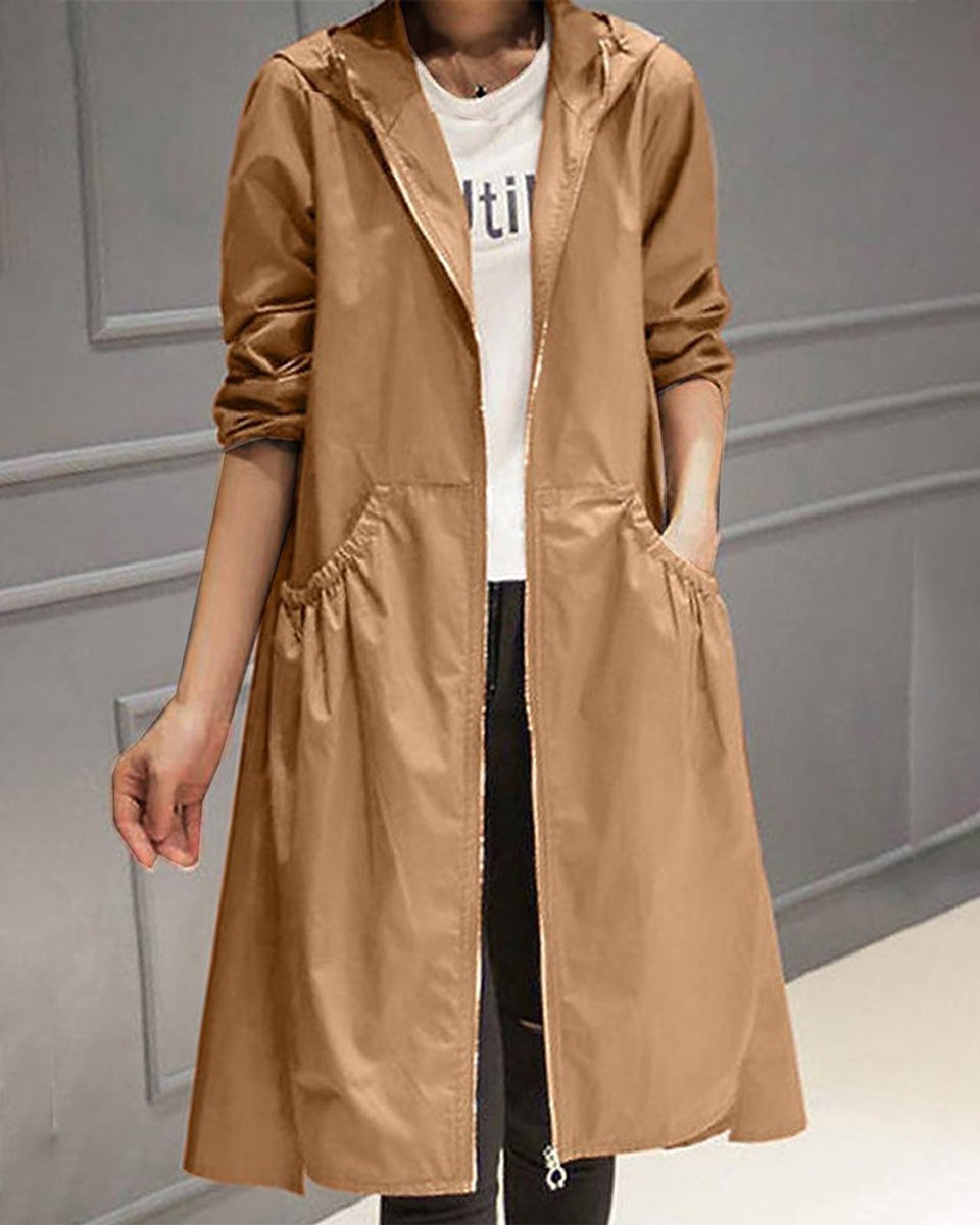 Women's Hooded Waterproof Longline A-Line Trench Coat