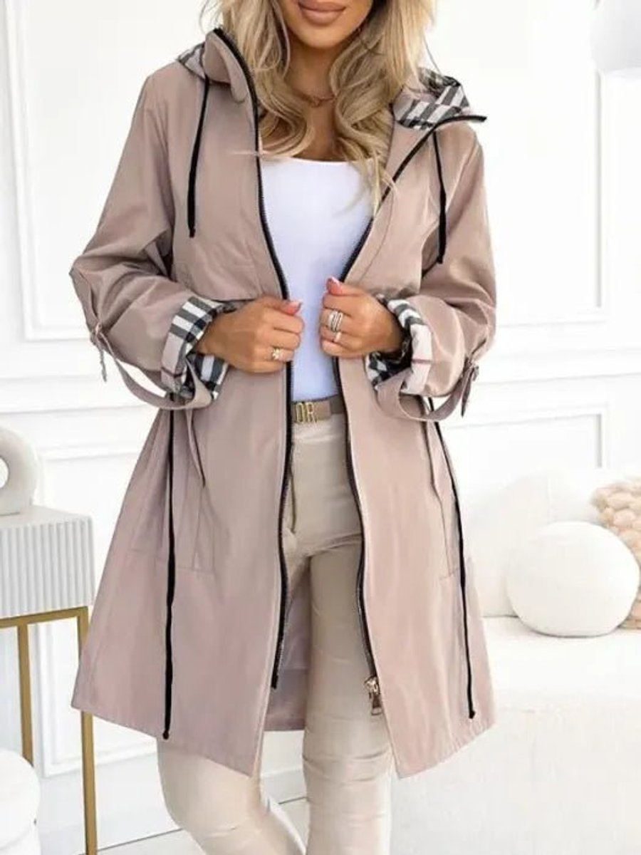 Women's Hooded Waterproof Windproof Zip-Up Midi Trench Coat