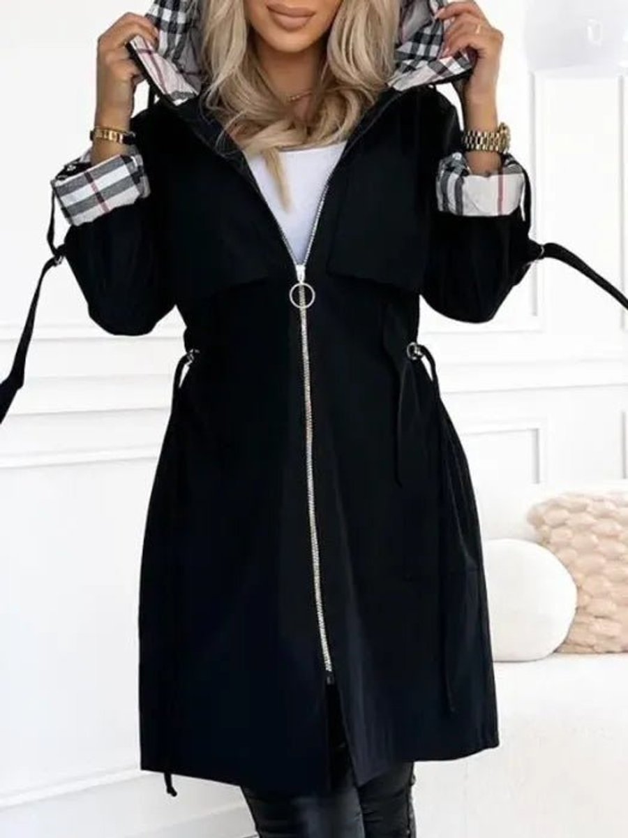 Women's Hooded Waterproof Windproof Zip-Up Midi Trench Coat