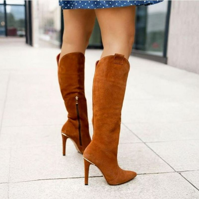 Women's Knee High Boots Stiletto Heel and Pointed Toe | Back Pull Tab, Slim Fitted Shaft | Sizes 3.5-8.5, 3 Colors