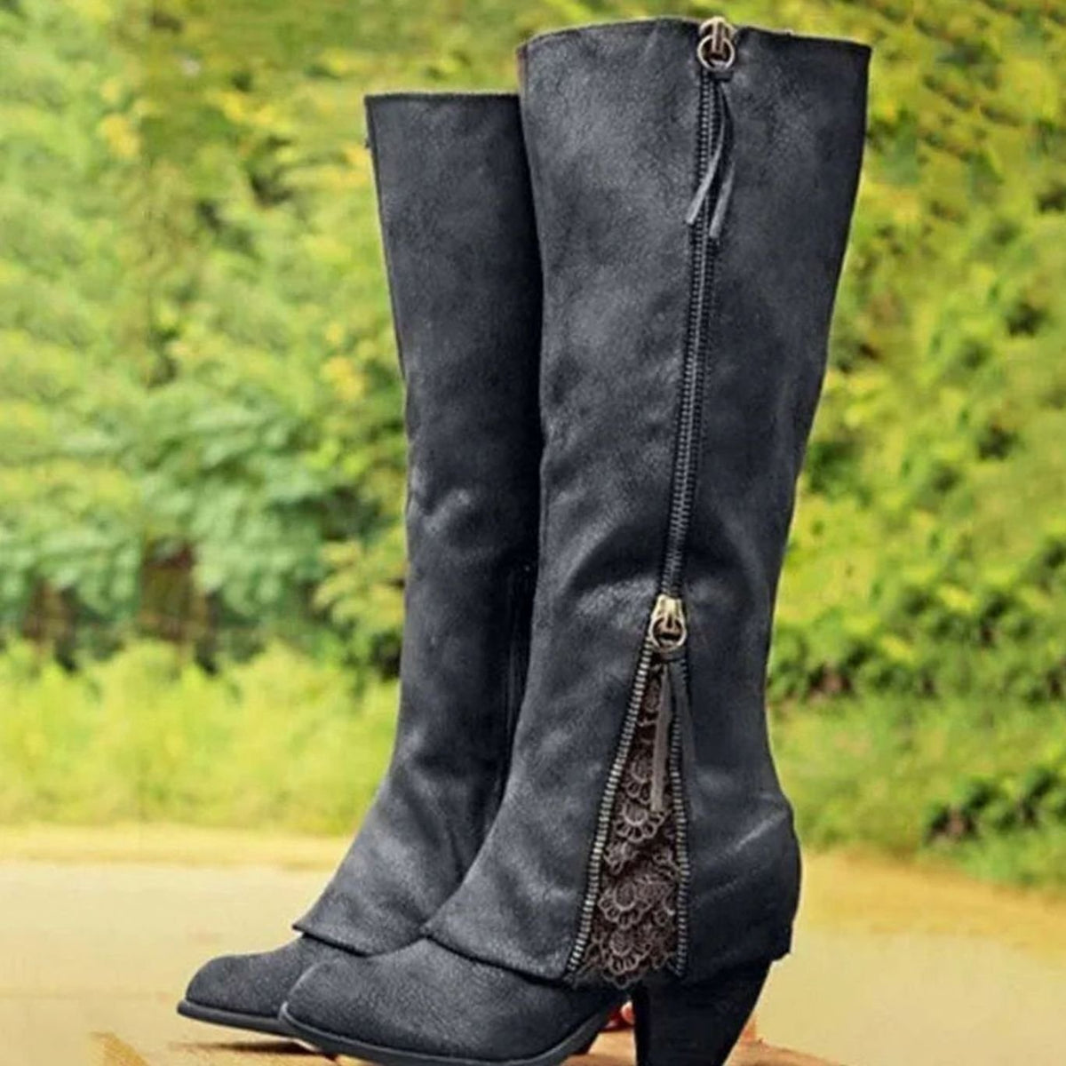 Isabella | Women's Lace-Detail Block-Heel Knee High Boots