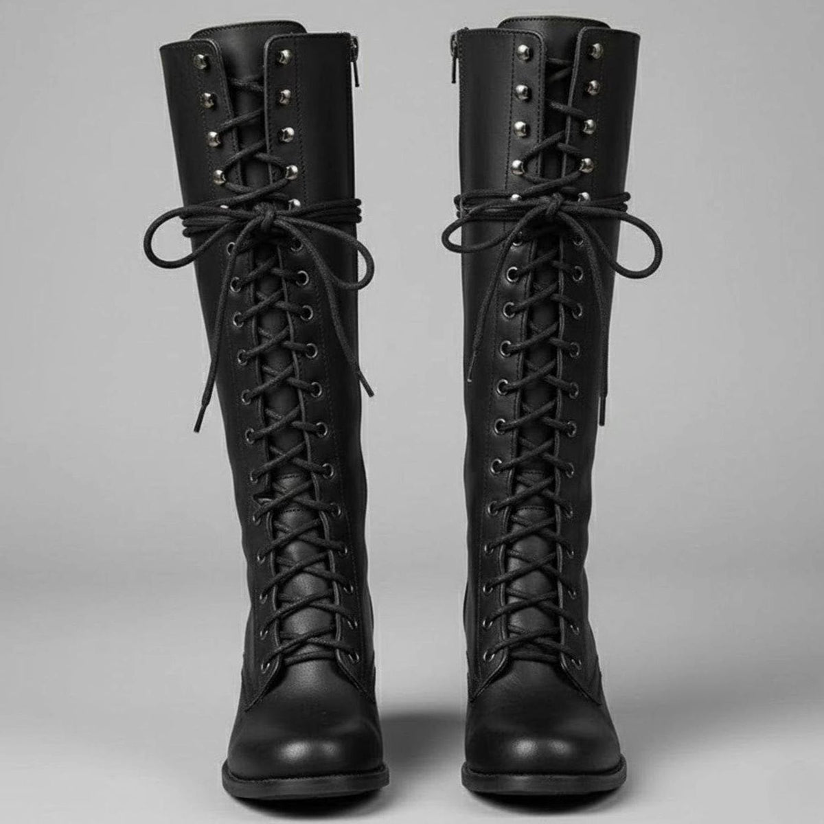 Women's Lace-Up Studded Knee-High Boots Block Heel