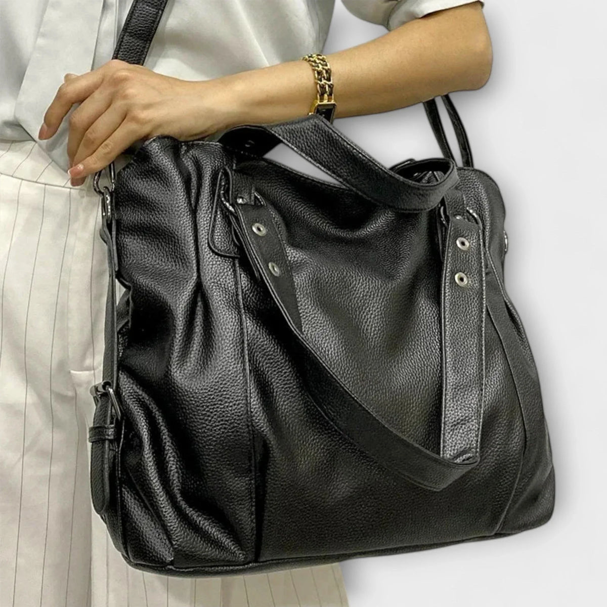 Women's large capacity vegan leather shoulder bag