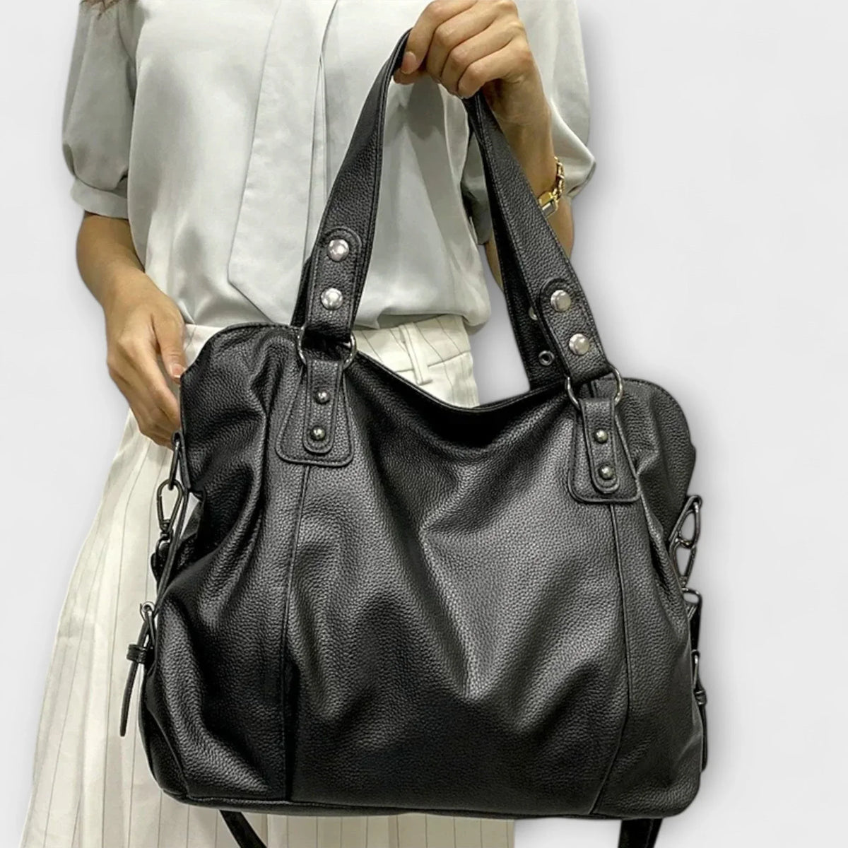 Women's large capacity vegan leather shoulder bag
