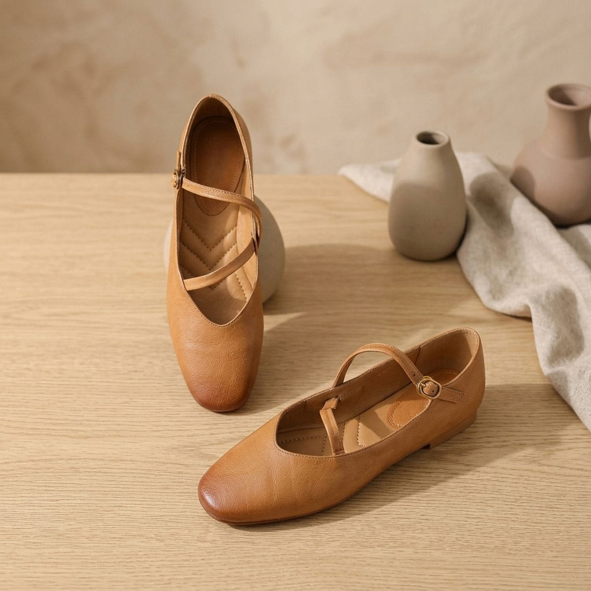 Eleanor | Women's Leather Double-Strap Mary Jane Flats