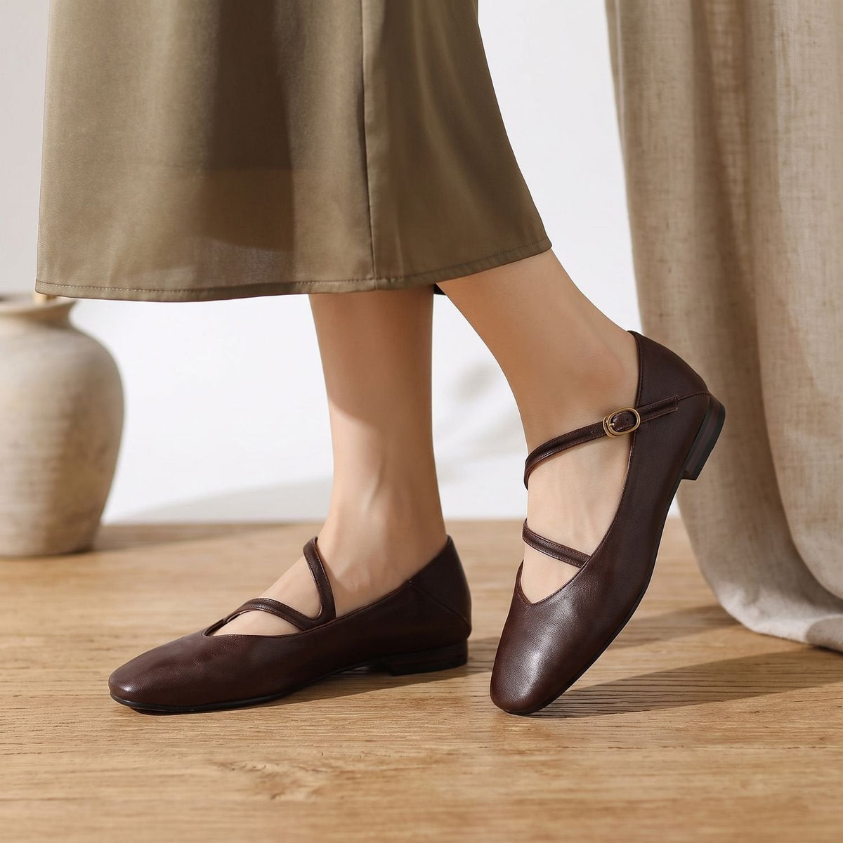 Eleanor | Women's Leather Double-Strap Mary Jane Flats