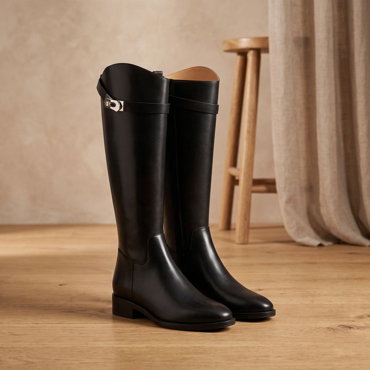 Isabella | Women's Leather-Look Buckle-Detail Knee-High Riding Boots