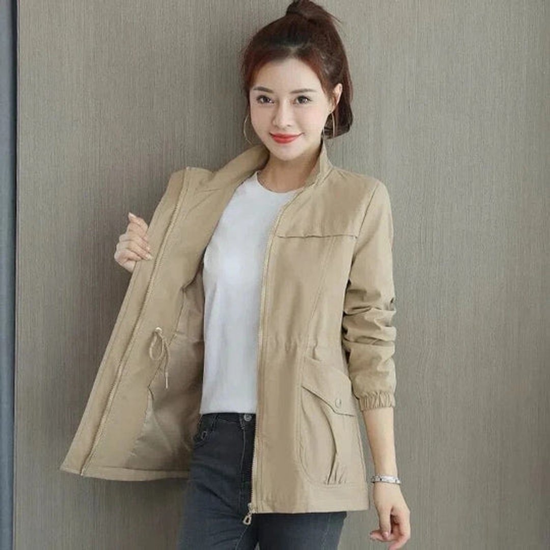 Women's Lightweight Adjustable-Waist Water-Resistant Trench Coat