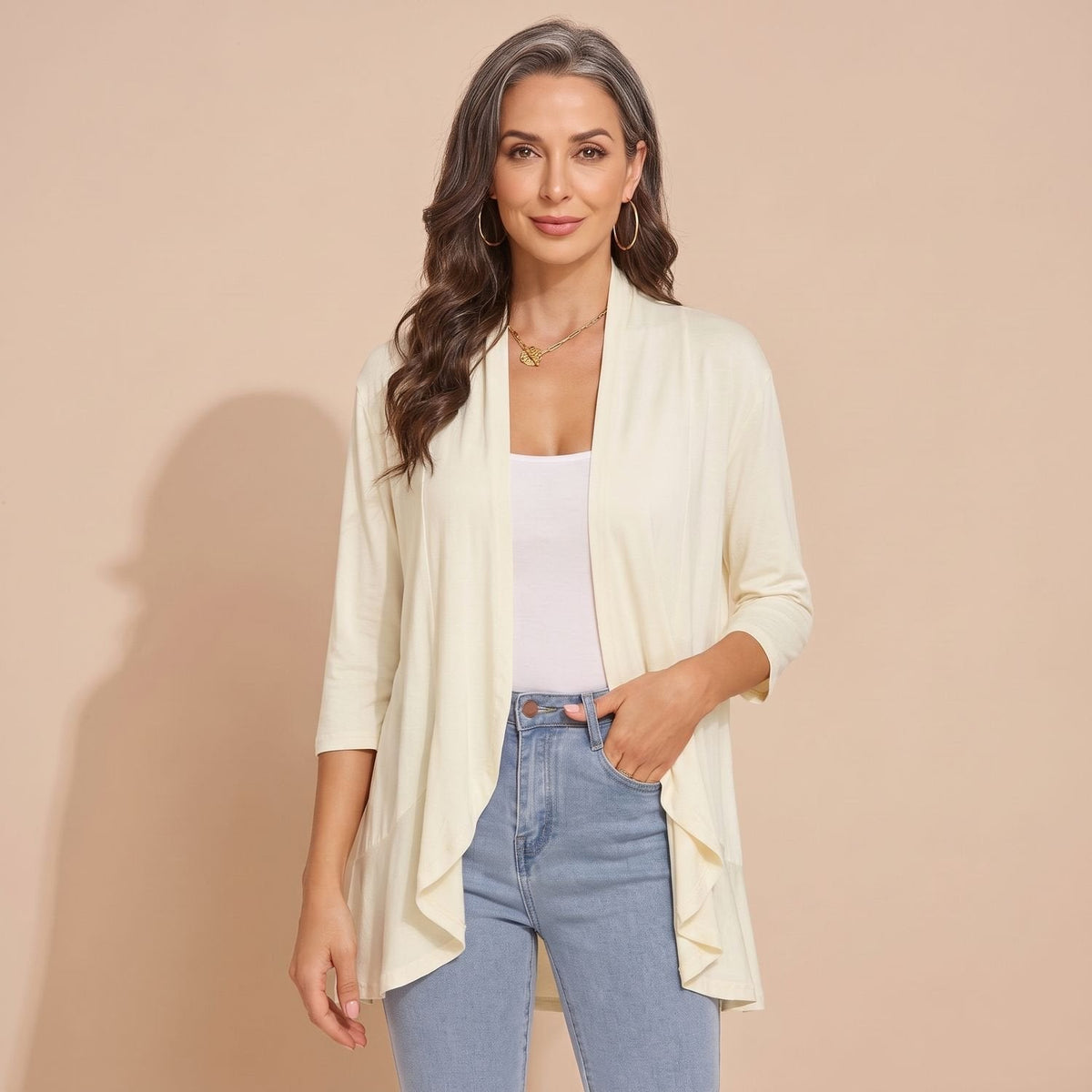 Eleanor | Women's Lightweight Open-Front 3/4 Sleeve Cardigan