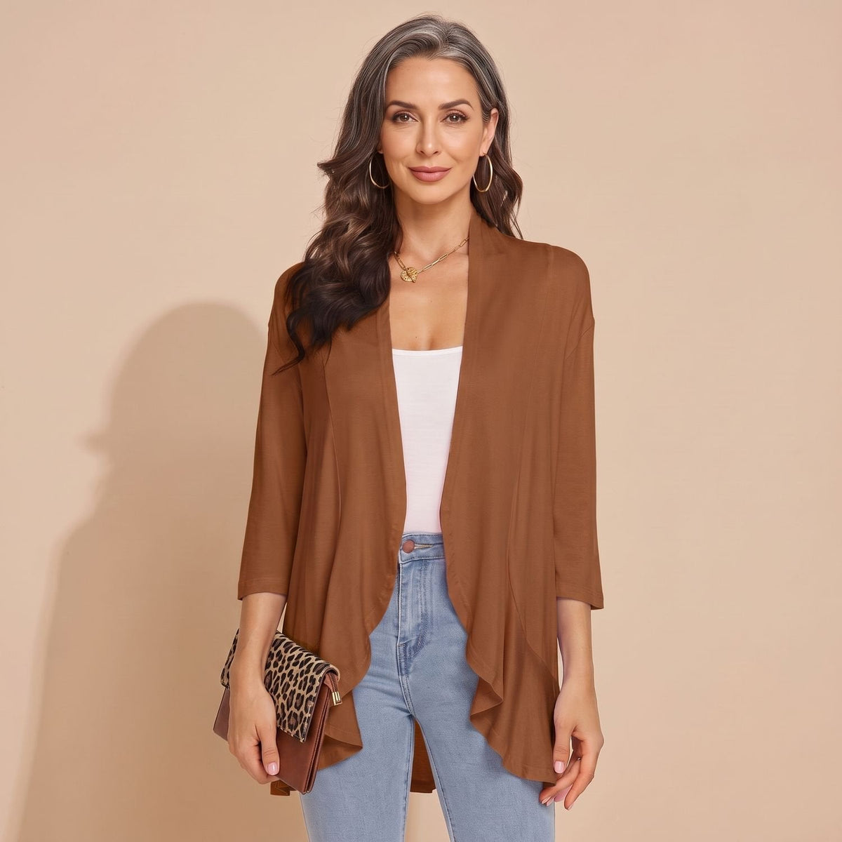 Eleanor | Women's Lightweight Open-Front 3/4 Sleeve Cardigan