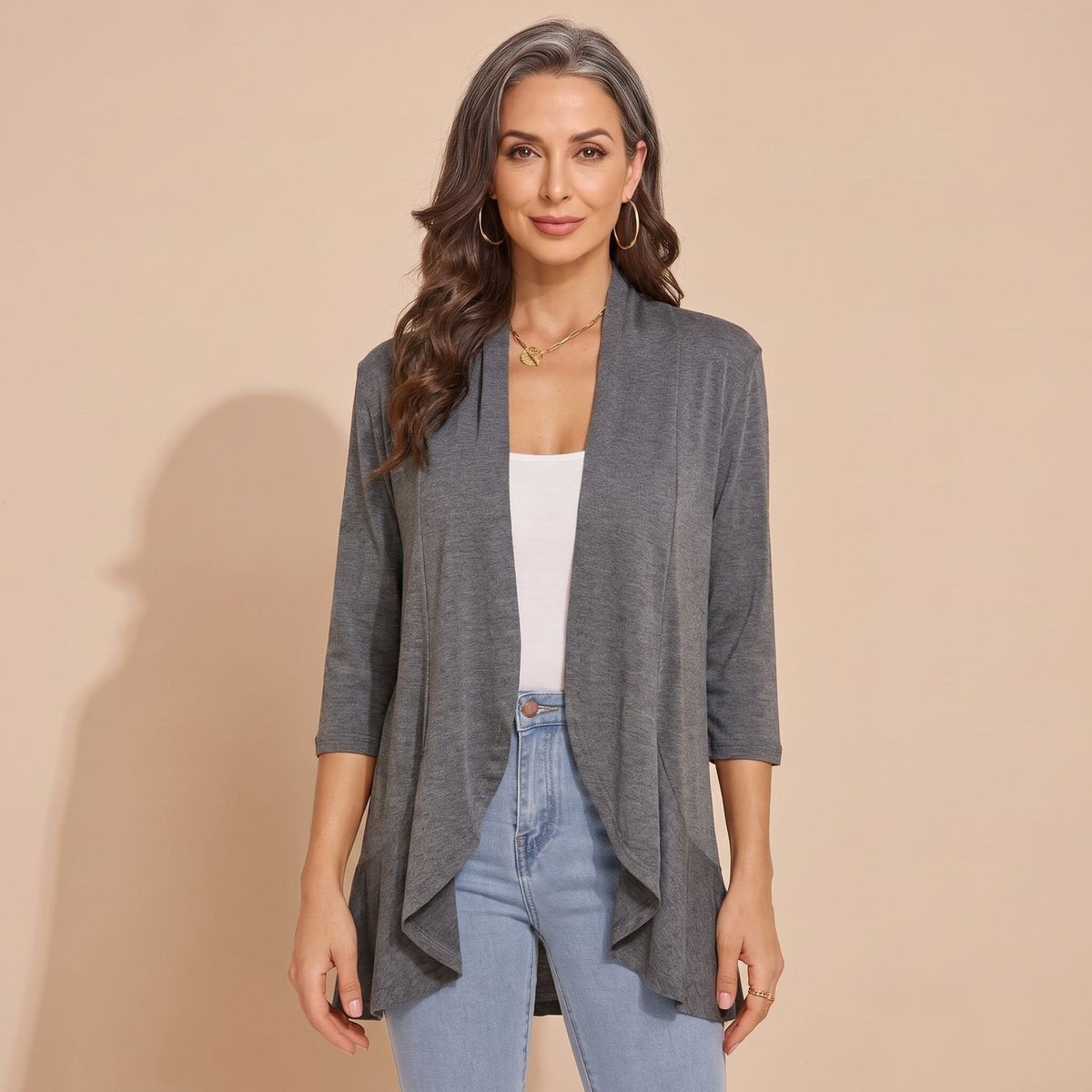 Eleanor | Women's Lightweight Open-Front 3/4 Sleeve Cardigan