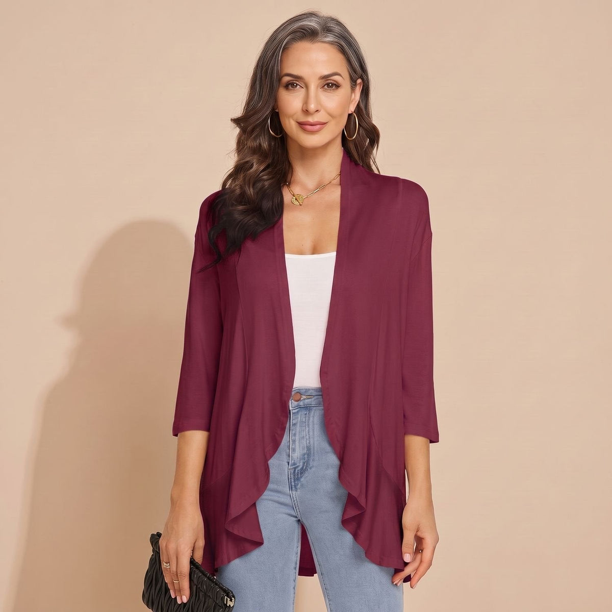 Eleanor | Women's Lightweight Open-Front 3/4 Sleeve Cardigan