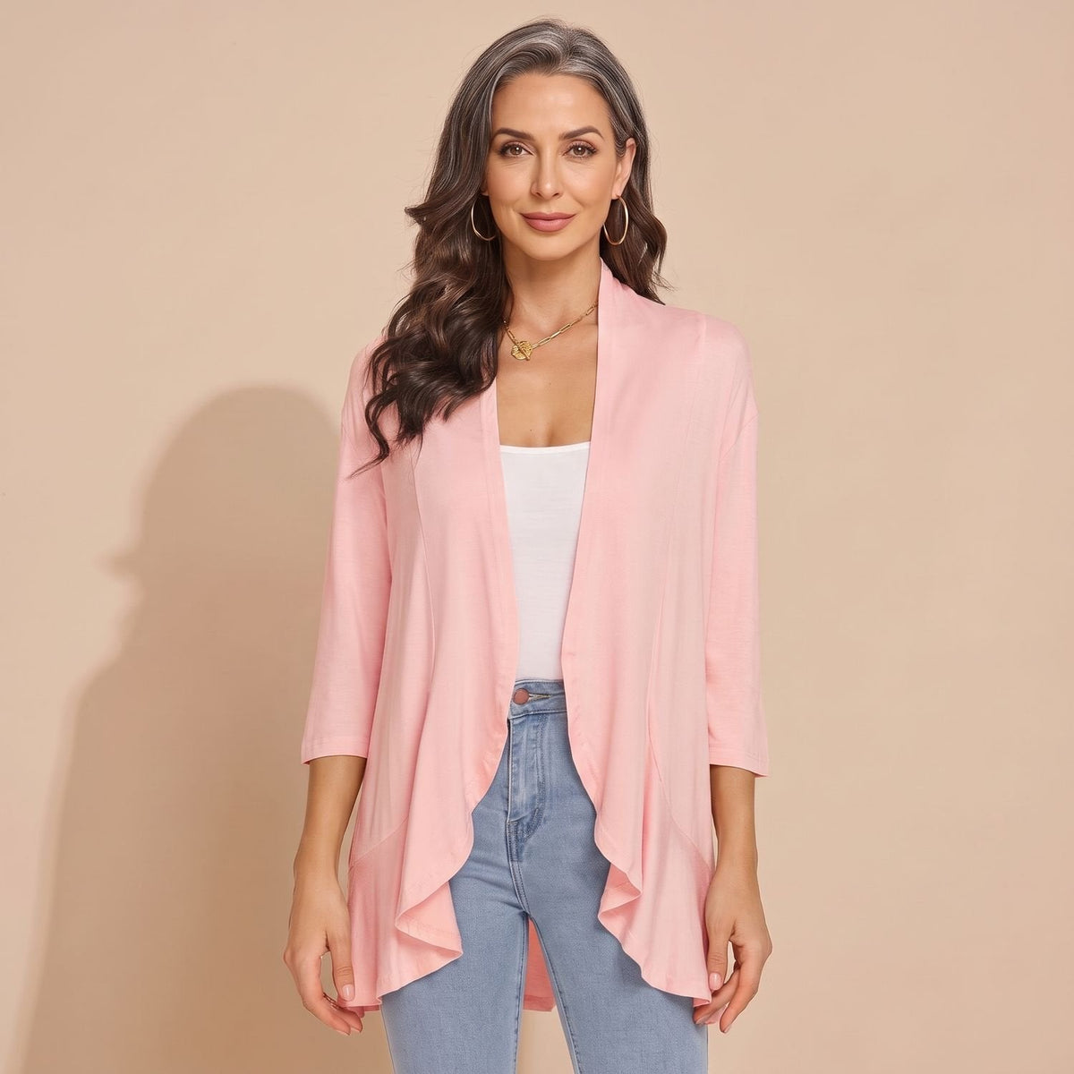 Eleanor | Women's Lightweight Open-Front 3/4 Sleeve Cardigan