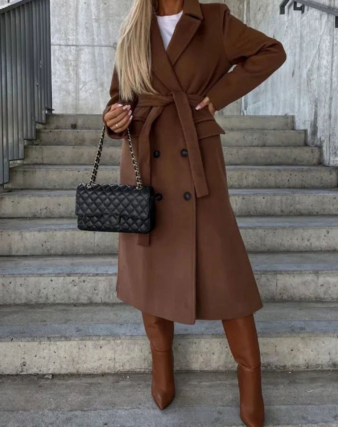 Women's Long Lapel Double-Breasted Button Front Coat
