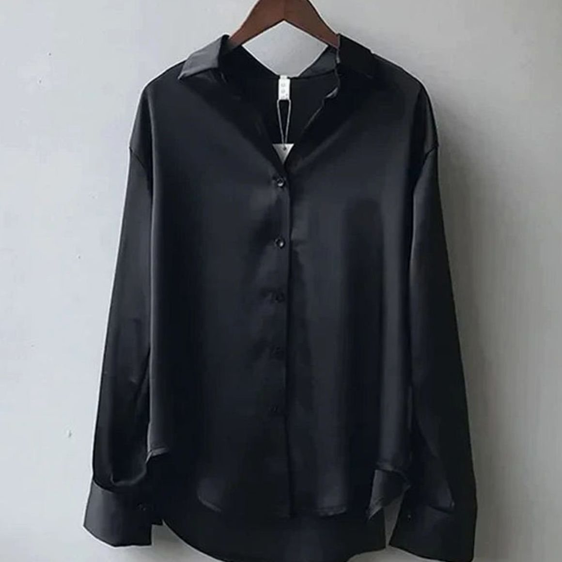 Women's Long Sleeve Button-Down Loose Satin Blouses