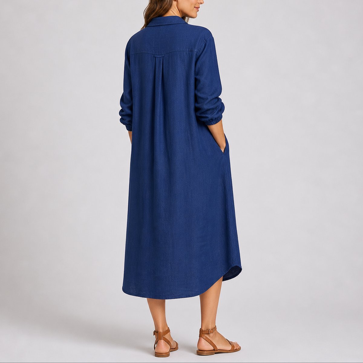 Women's Long-Sleeve Button-Front Midi Fall Wedding Guest Dress