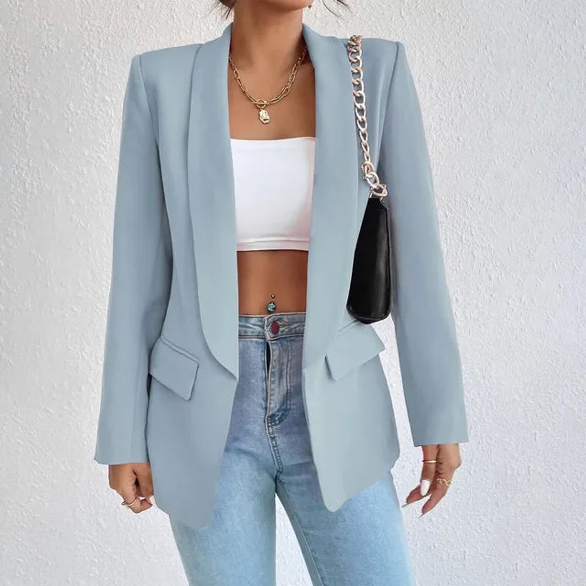 Women's Long-Sleeve Open-Front Tailored Blazer Suit Set