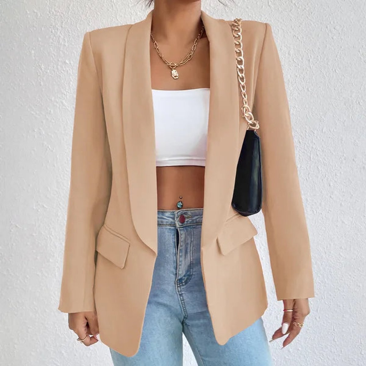 Women's Long-Sleeve Open-Front Tailored Blazer Suit Set