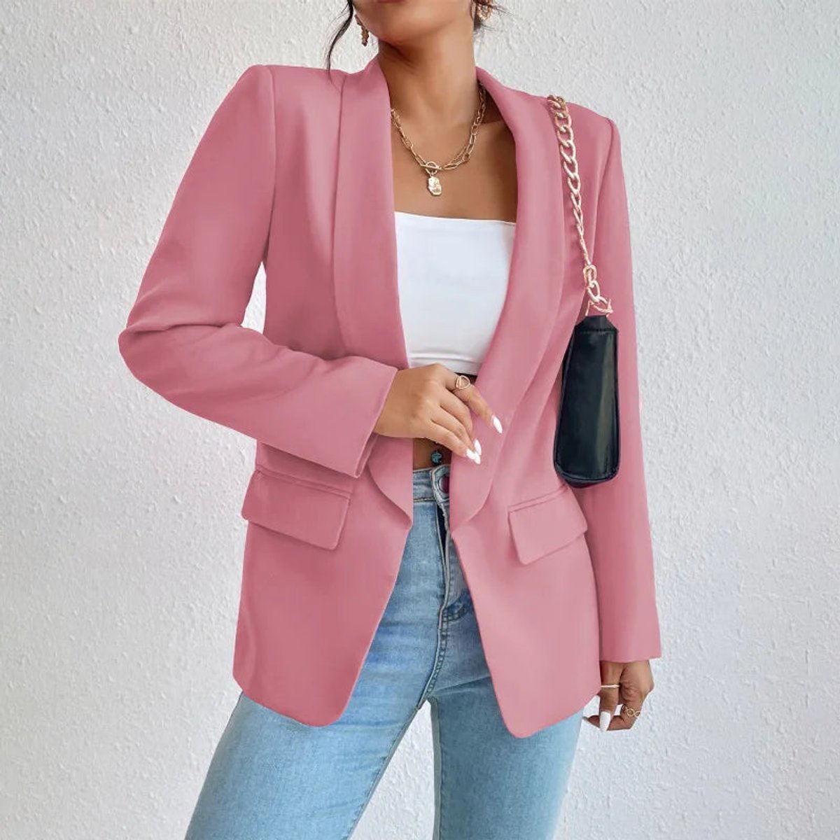 Women's Long-Sleeve Open-Front Tailored Blazer Suit Set