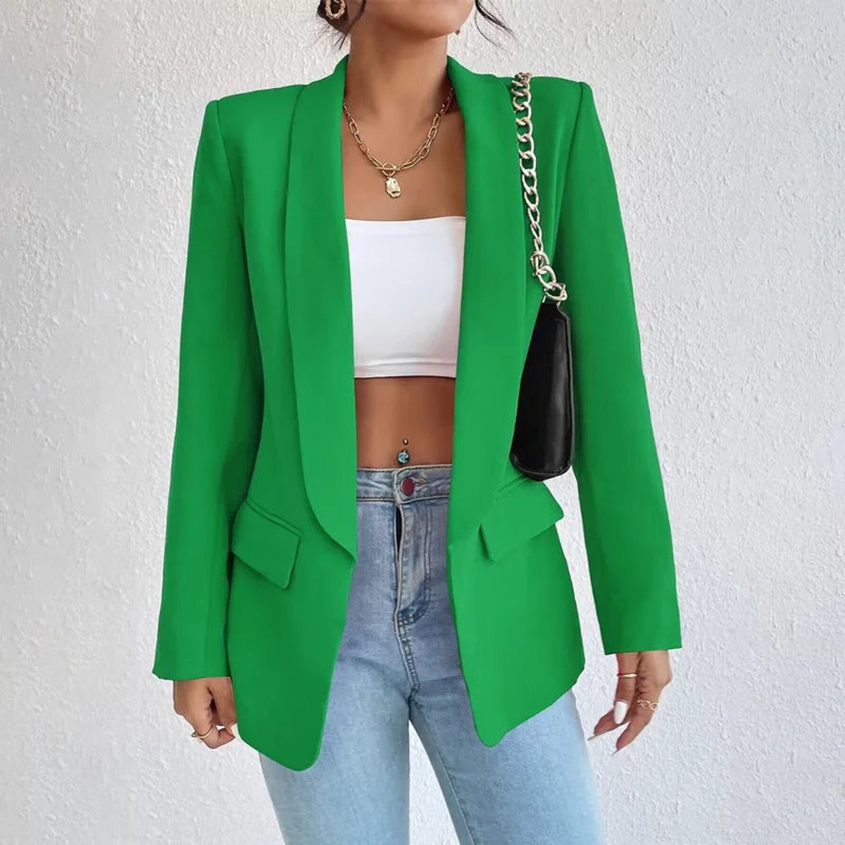 Women's Long-Sleeve Open-Front Tailored Blazer Suit Set