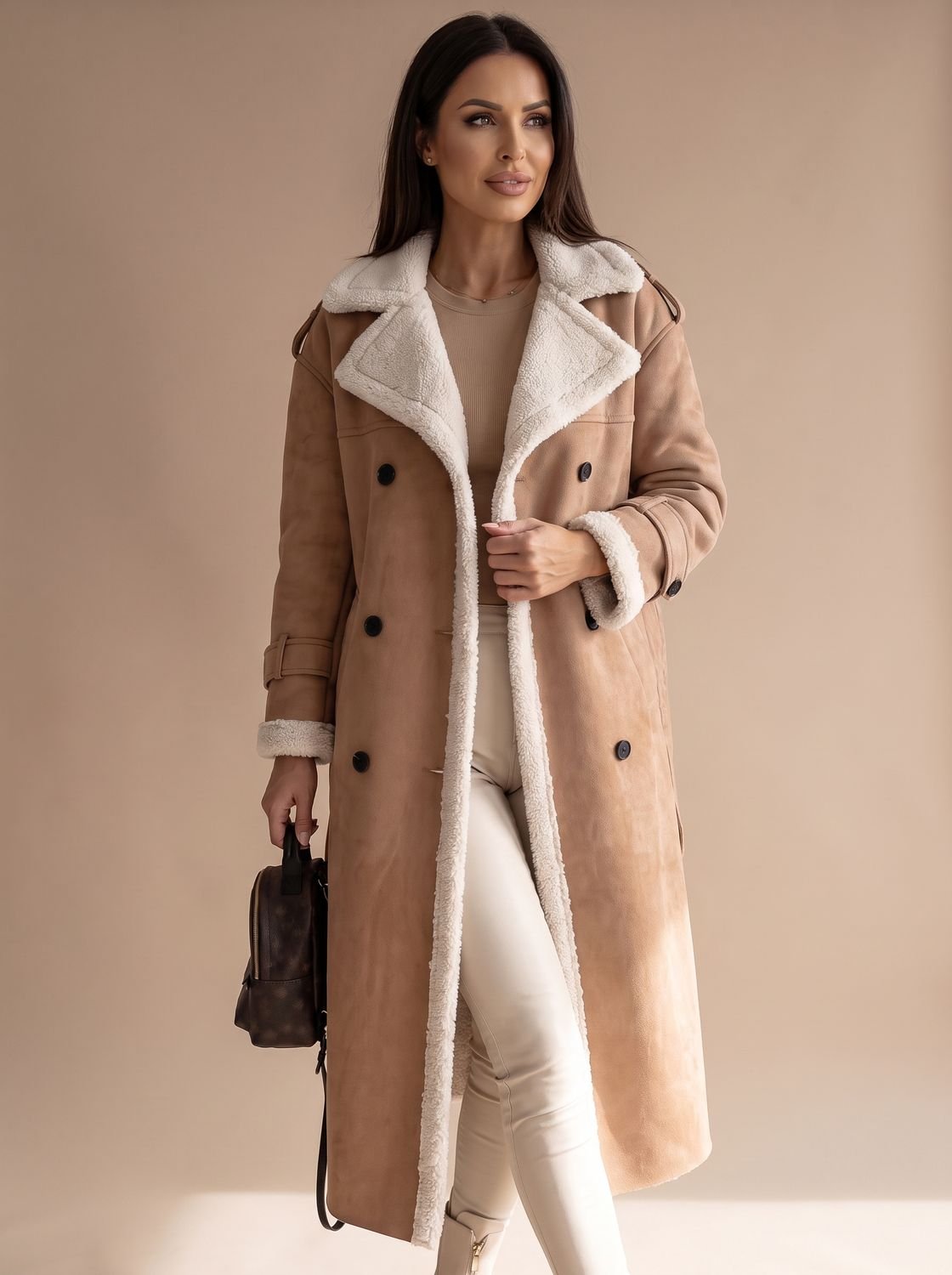 Grace | Women's Long Teddy Winter Coat Double-Breasted Sherpa Belted
