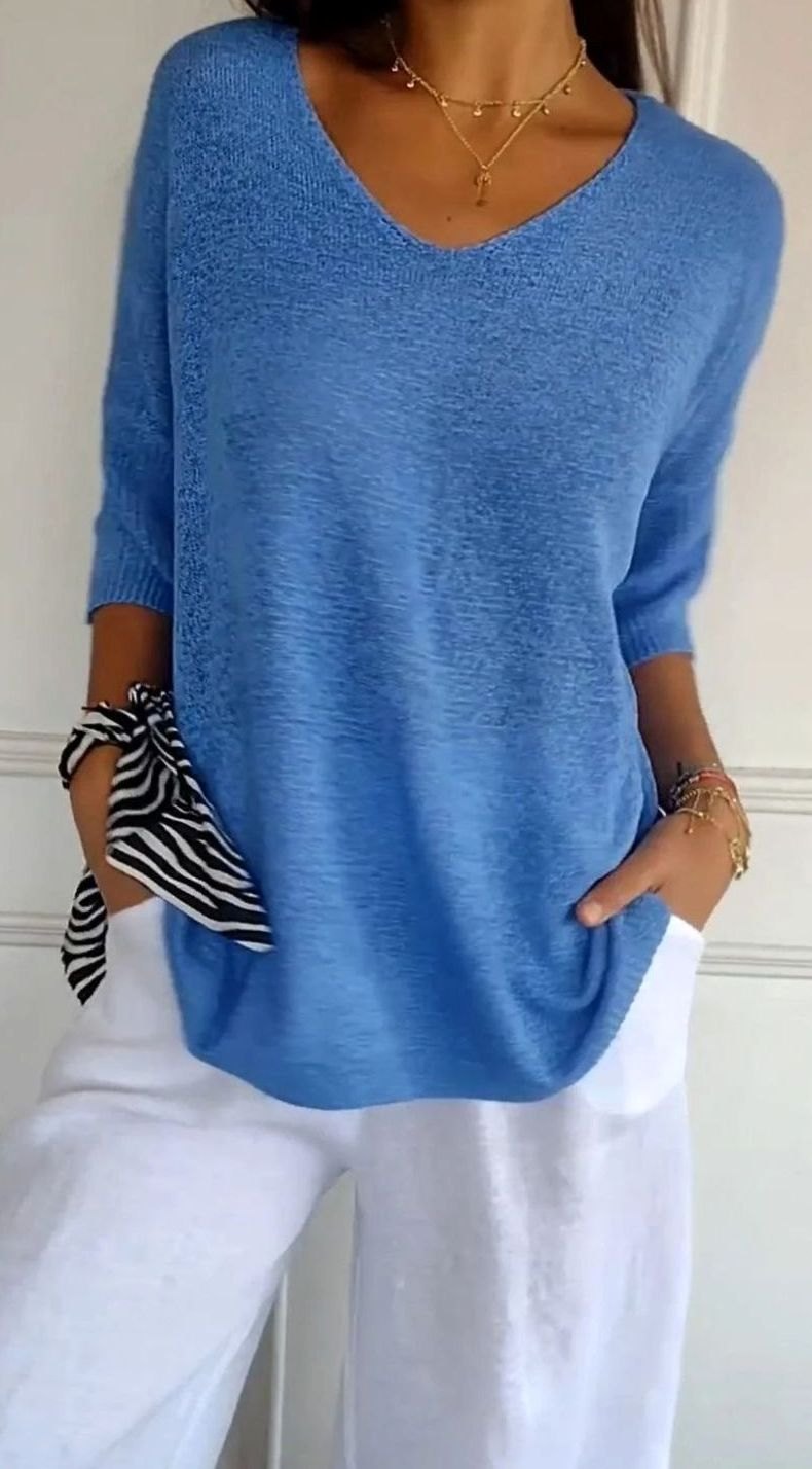Women's Longline Loose-Fit V-Neck Knit Tunic Top