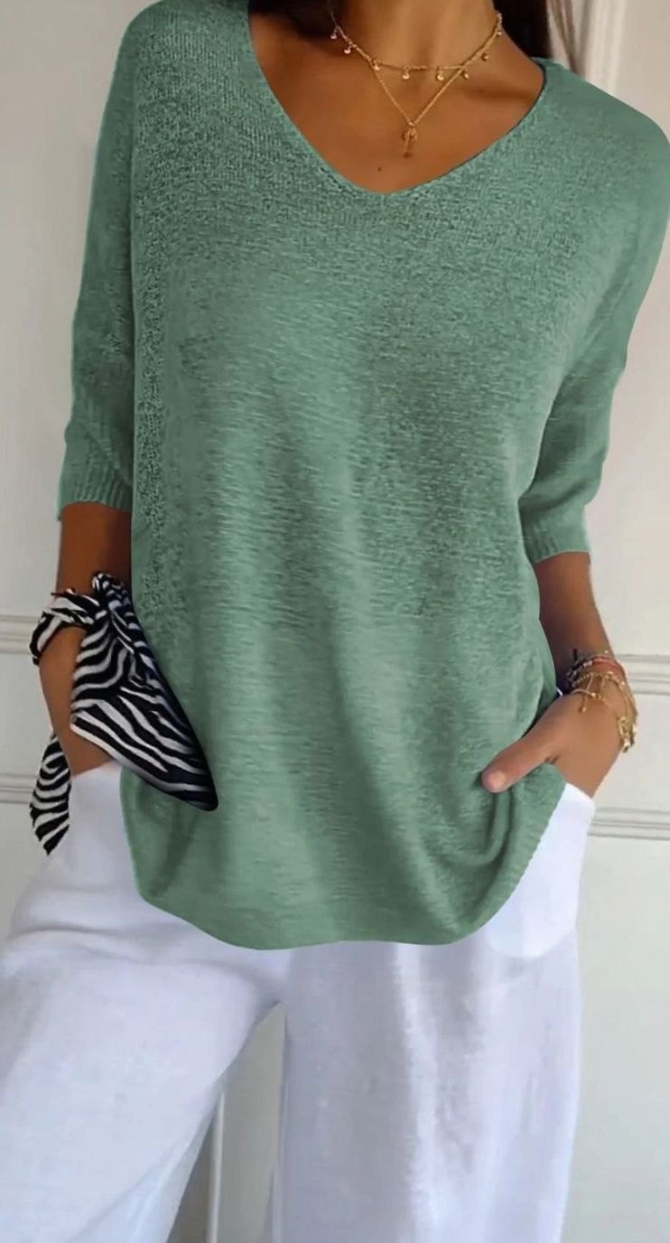 Women's Longline Loose-Fit V-Neck Knit Tunic Top