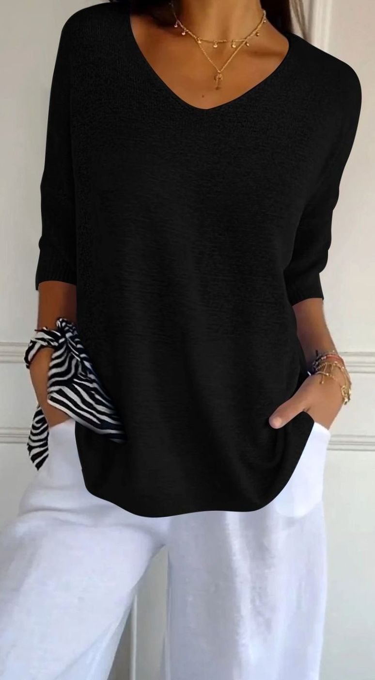Women's Longline Loose-Fit V-Neck Knit Tunic Top