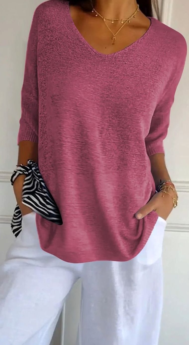 Women's Longline Loose-Fit V-Neck Knit Tunic Top