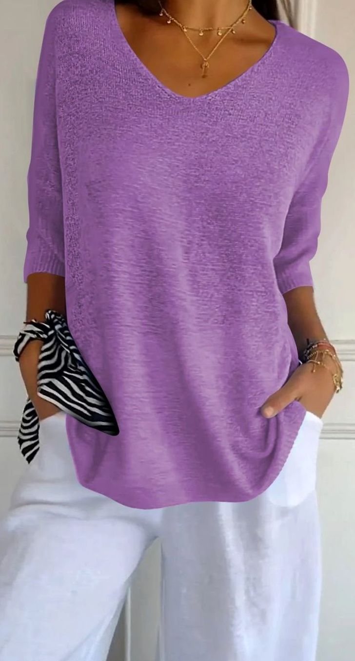Women's Longline Loose-Fit V-Neck Knit Tunic Top