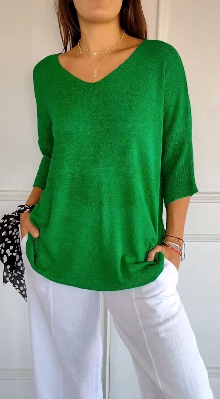 Women's Longline Loose-Fit V-Neck Knit Tunic Top