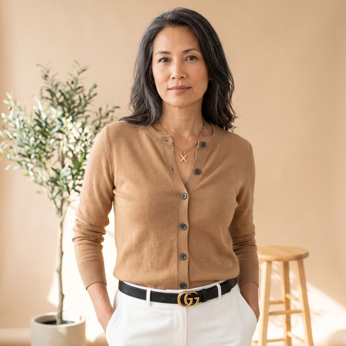 Camila | Women's Merino Wool Cashmere Button-Front O-Neck Cardigan