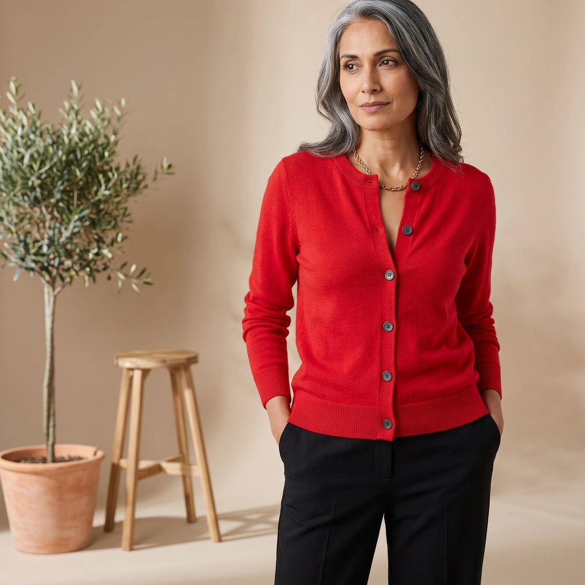 Camila | Women's Merino Wool Cashmere Button-Front O-Neck Cardigan