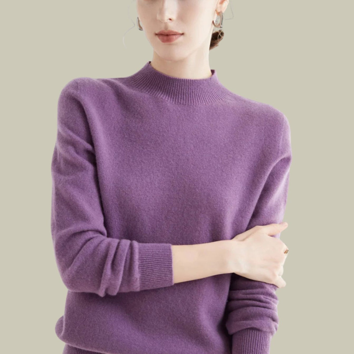 Women's Merino Wool Sweaters Mock Neck Slim Fit Pullover