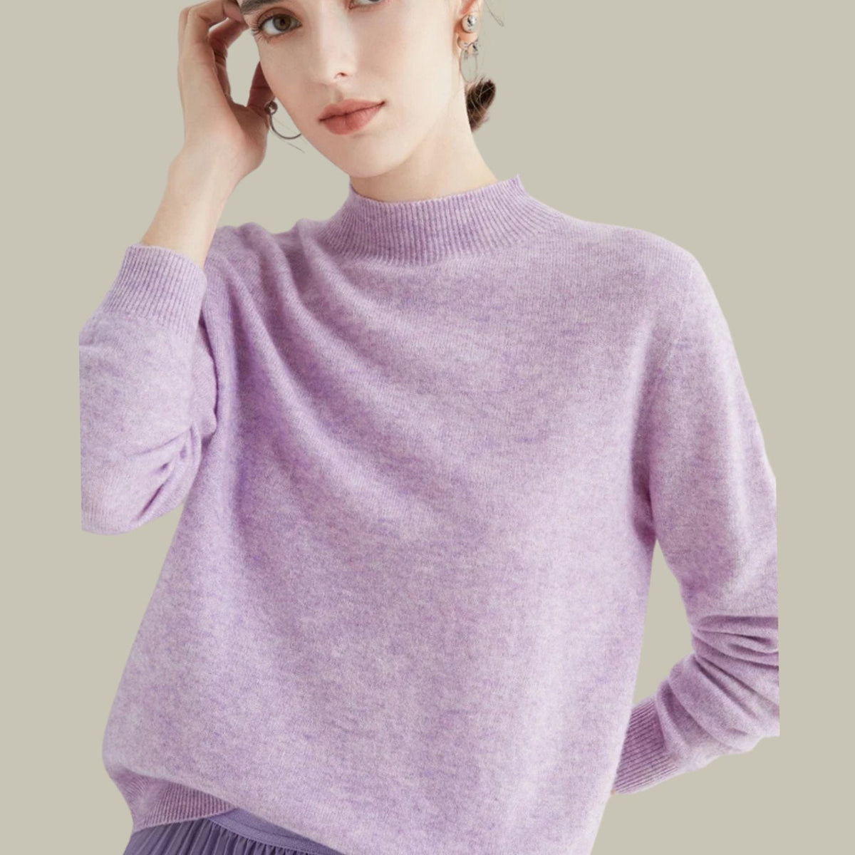 Women's Merino Wool Sweaters Mock Neck Slim Fit Pullover