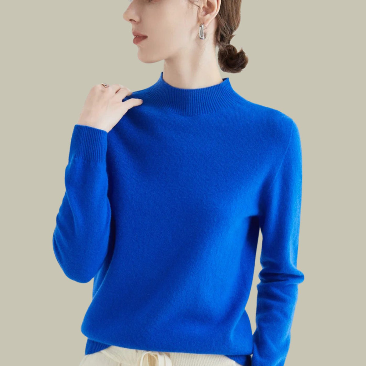 Women's Merino Wool Sweaters Mock Neck Slim Fit Pullover