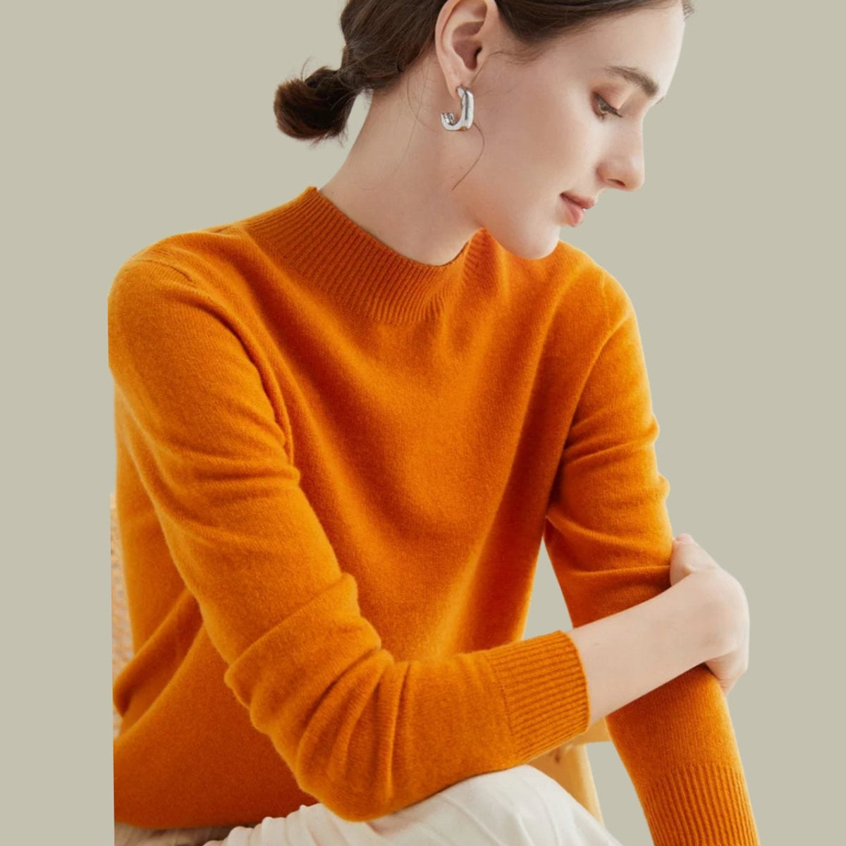 Women's Merino Wool Sweaters Mock Neck Slim Fit Pullover