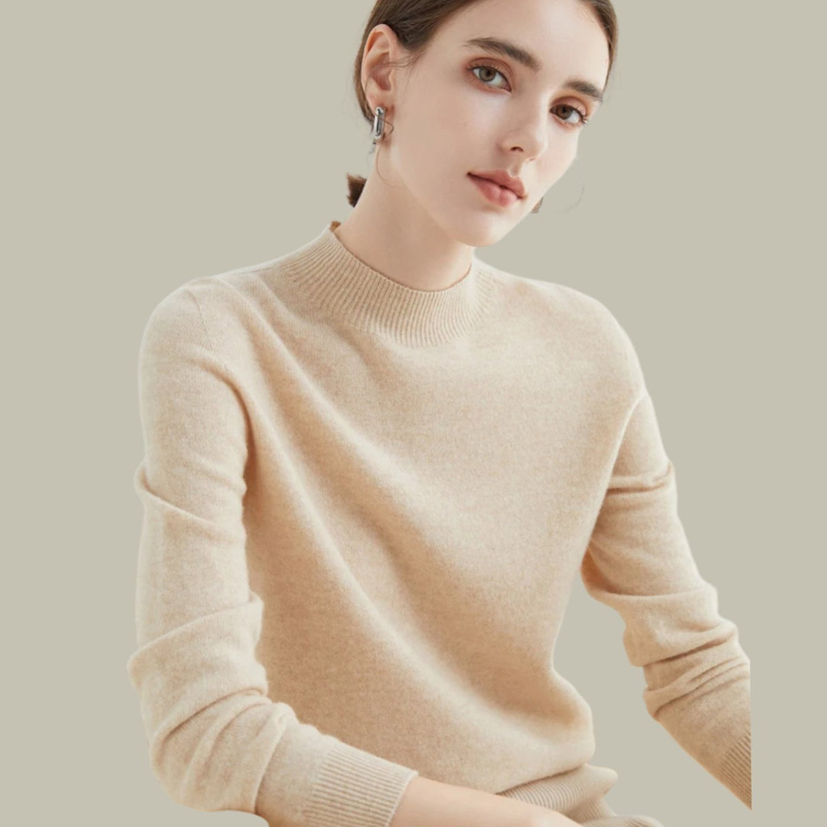 Women's Merino Wool Sweaters Mock Neck Slim Fit Pullover