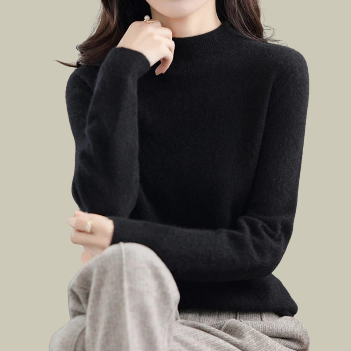 Women's Merino Wool Sweaters Mock Neck Slim Fit Pullover