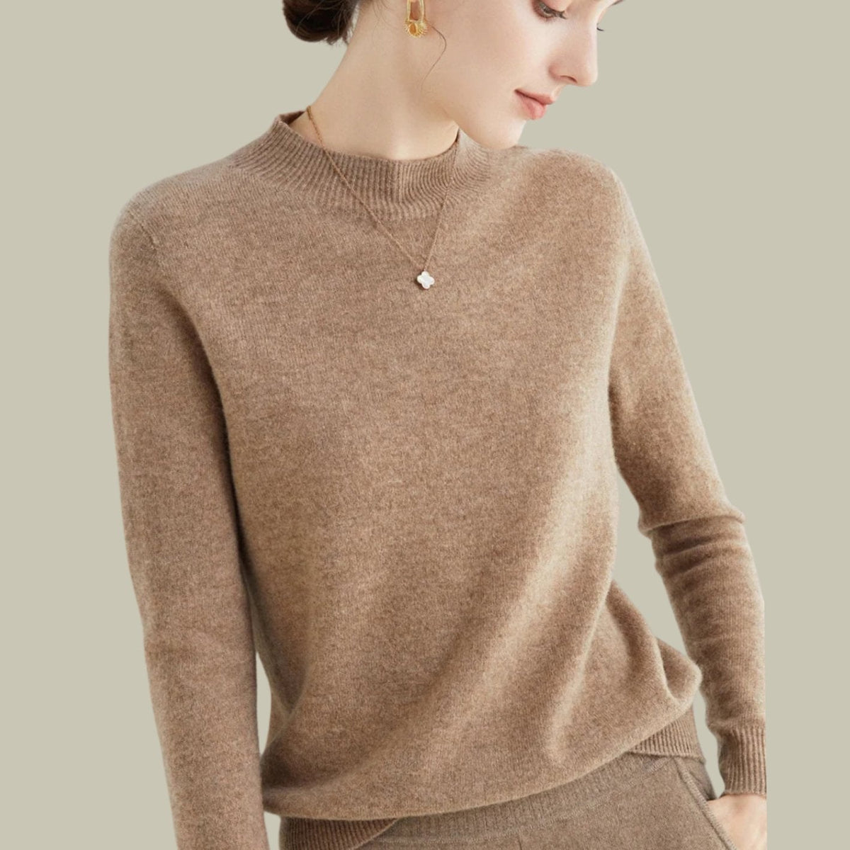 Women's Merino Wool Sweaters Mock Neck Slim Fit Pullover