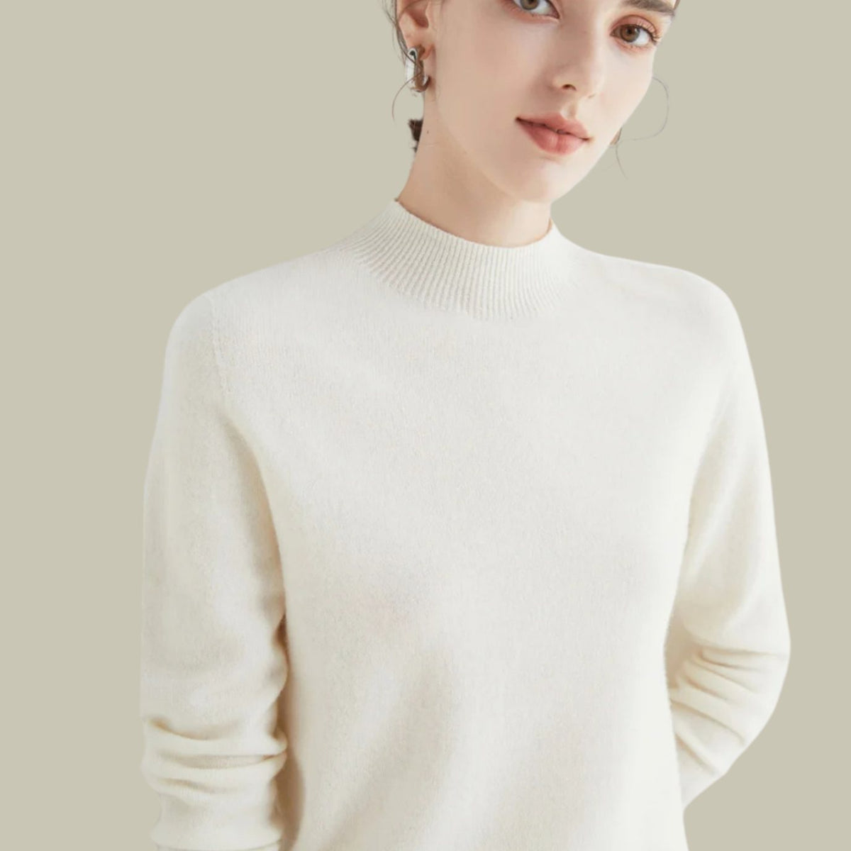 Women's Merino Wool Sweaters Mock Neck Slim Fit Pullover