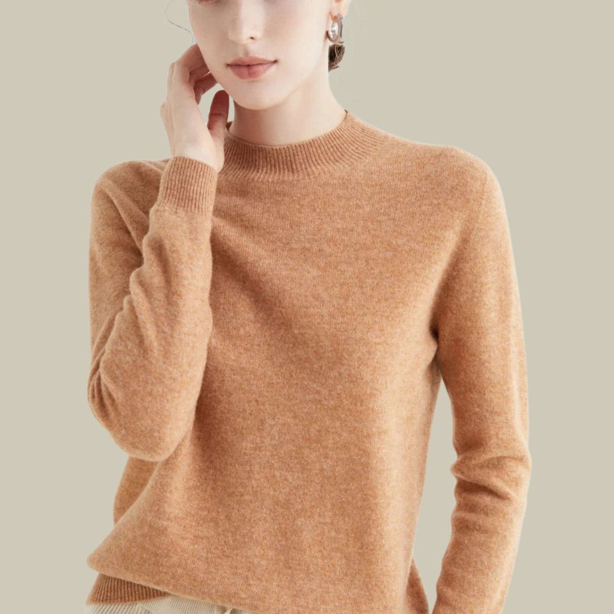 Women's Merino Wool Sweaters Mock Neck Slim Fit Pullover