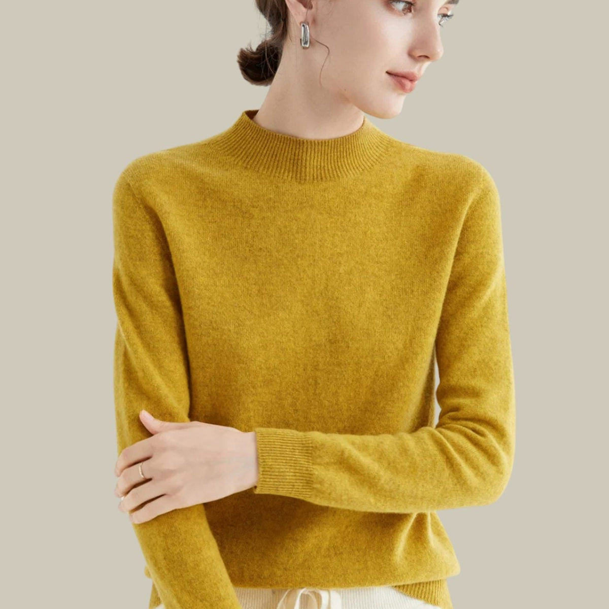 Women's Merino Wool Sweaters Mock Neck Slim Fit Pullover