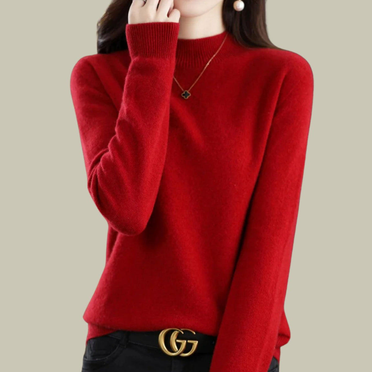 Women's Merino Wool Sweaters Mock Neck Slim Fit Pullover