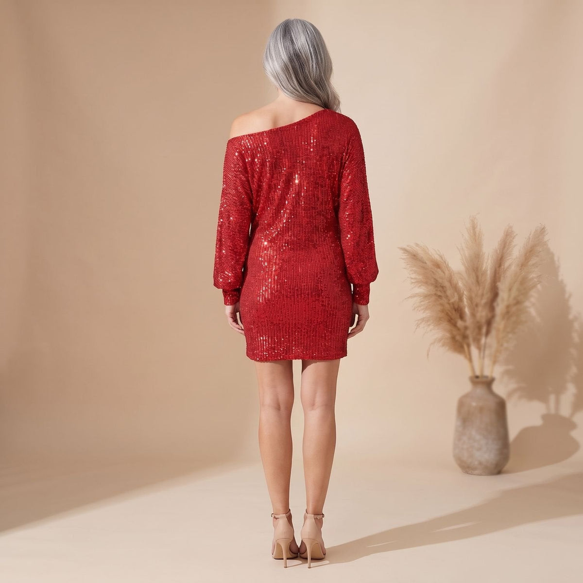 Charlotte | Women's Off-Shoulder Long-Sleeve Sequin Mini Dress