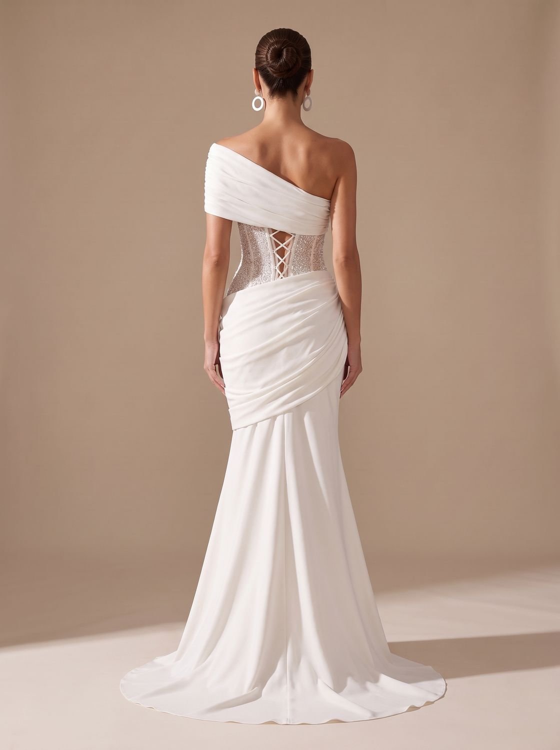 Eleanor | Women's One-Shoulder Sequin Embellished Draped Mermaid Maxi Gown