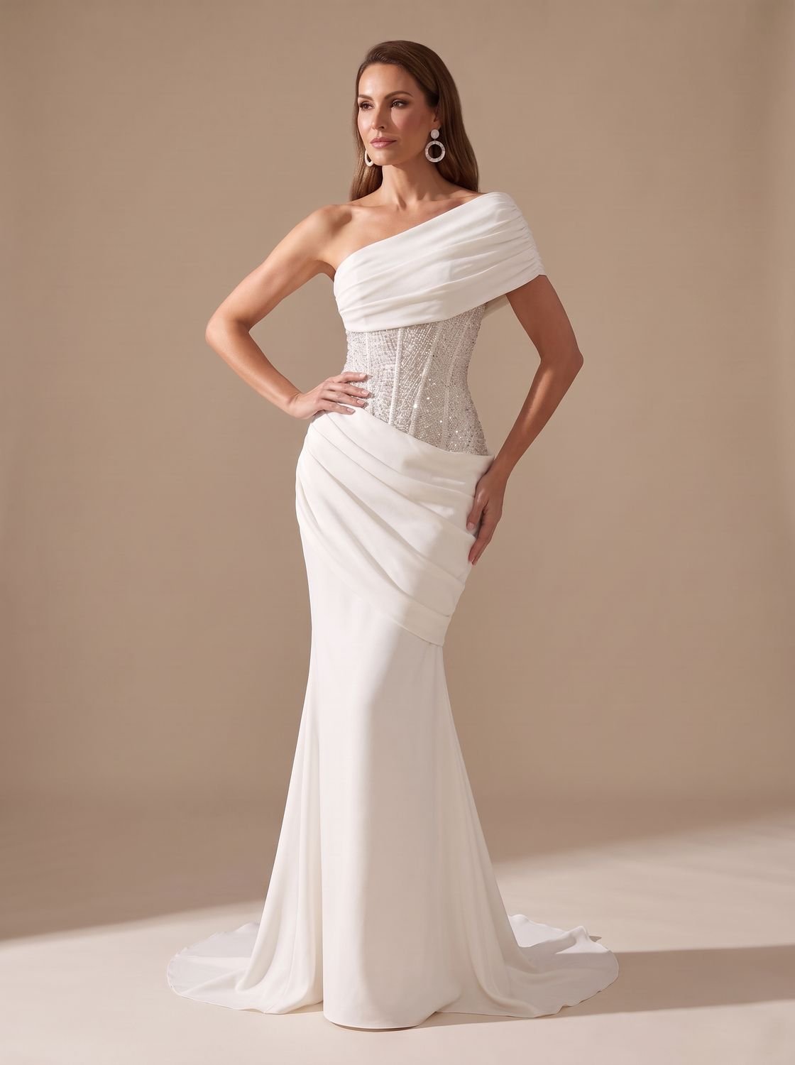 Eleanor | Women's One-Shoulder Sequin Embellished Draped Mermaid Maxi Gown