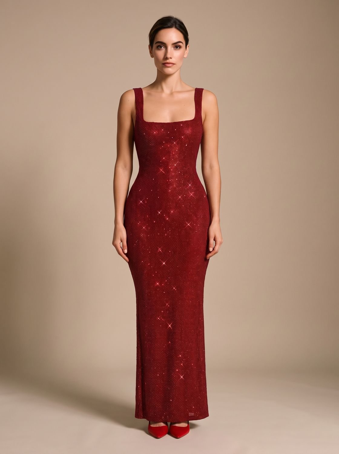 Eleanor | Women's Open-Back Sequin Maxi Dress Square Neck
